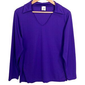 Body Wrappers Purple Long Sleeve Praise Liturgical Top M  Collared Split Neck